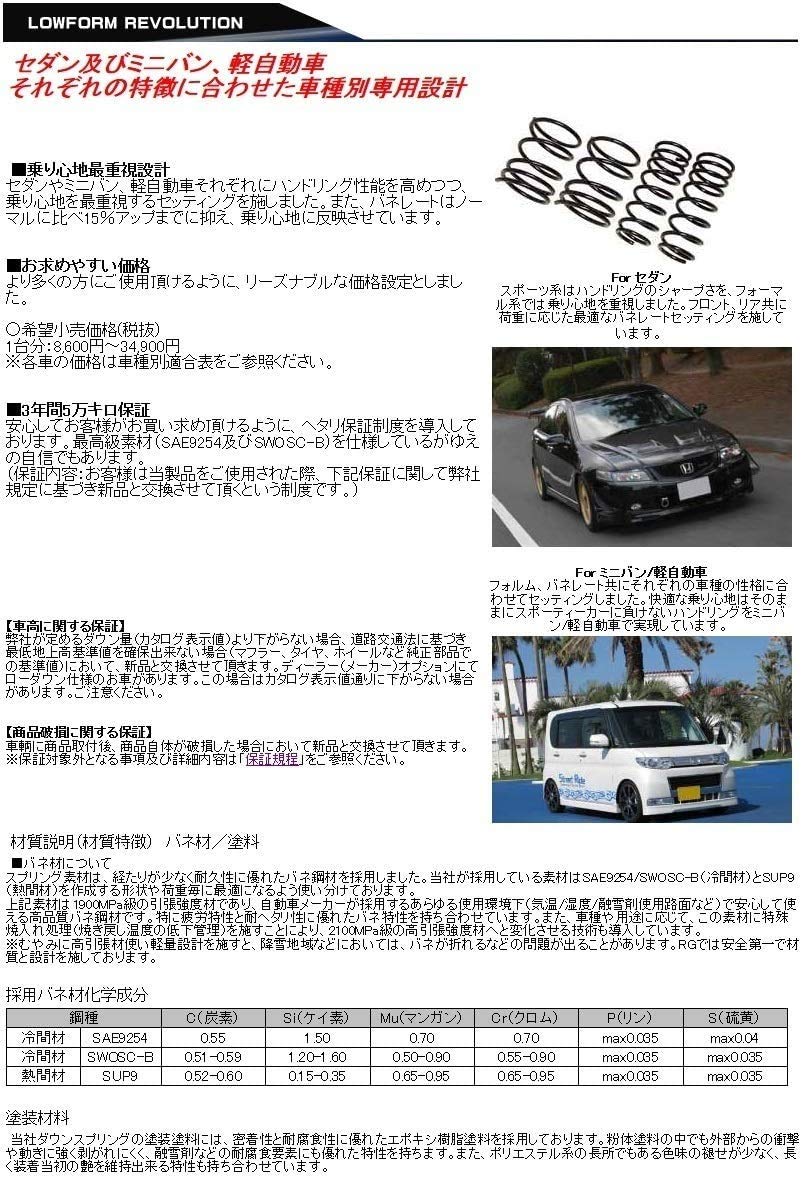 Amazon | レーシングギア(RG) LOWFORM REVOLUTION ダウンサス SH080A